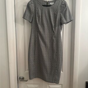 Calvin Klein Black and White Diamond Pattern Midi Dress - NWT